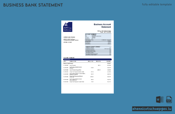 Dashen Bankgesellschaftskontoauszug – Beispielvorschau im Word- und PDF-Format